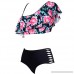 One Shoulder Ruffles Bikini Set Malbaba Floral Printed High Waisted Swimwear Backless Swimsuit Monokini Black B07NKD2CD1